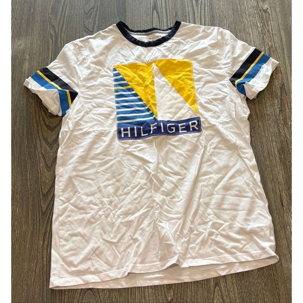 Tommy Hilfiger Mens Logo Graphic Print T-Shirt Short Sleeve Cotton White Size M
